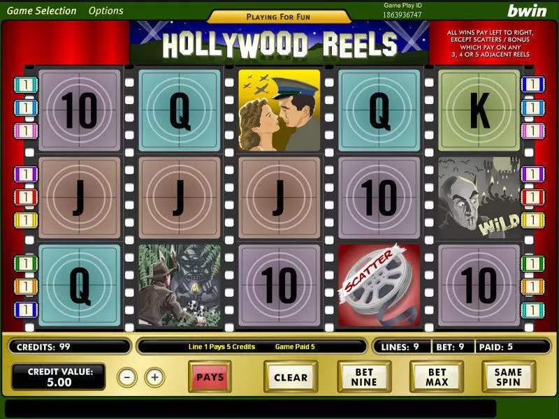 Play Hollywood Reels Slot Main Screen Reels
