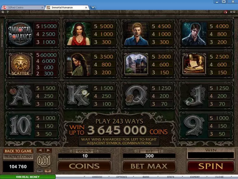 Play Immortal Romance Slot Info and Rules