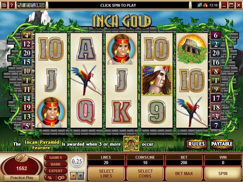 Play Inca Gold Slot Main Screen Reels