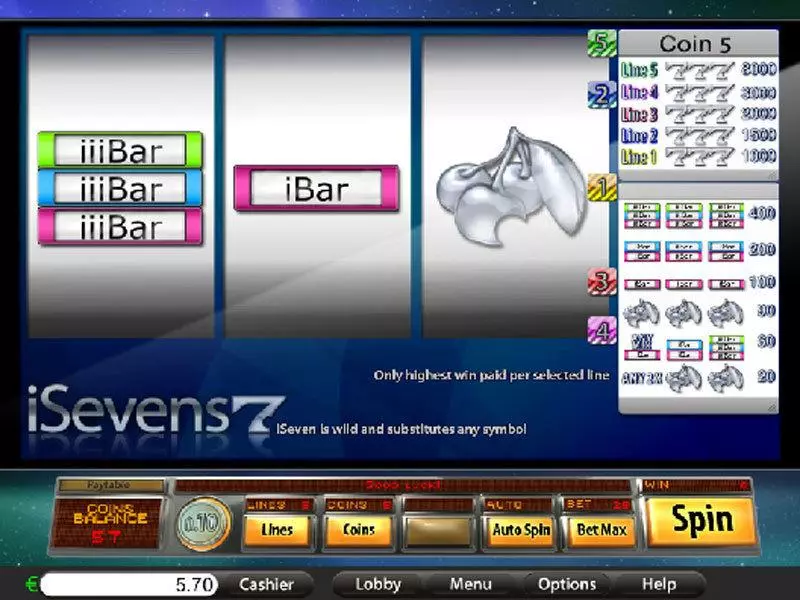 Play iSevens Slot Main Screen Reels