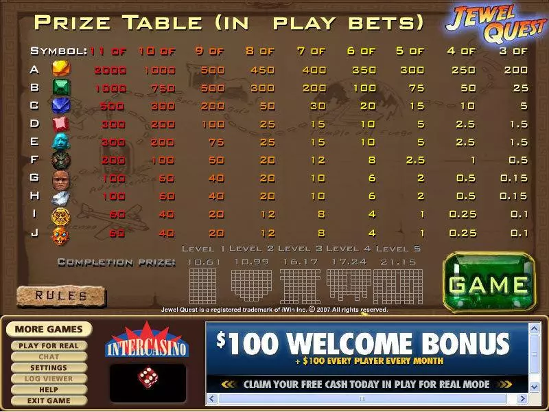 Play Jewel Quest Slot Info and Rules