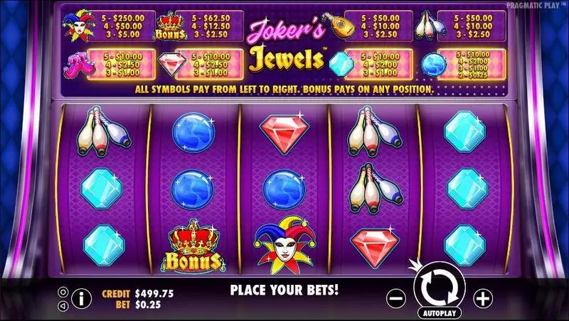 Play Joker's Jewels Slot Main Screen Reels
