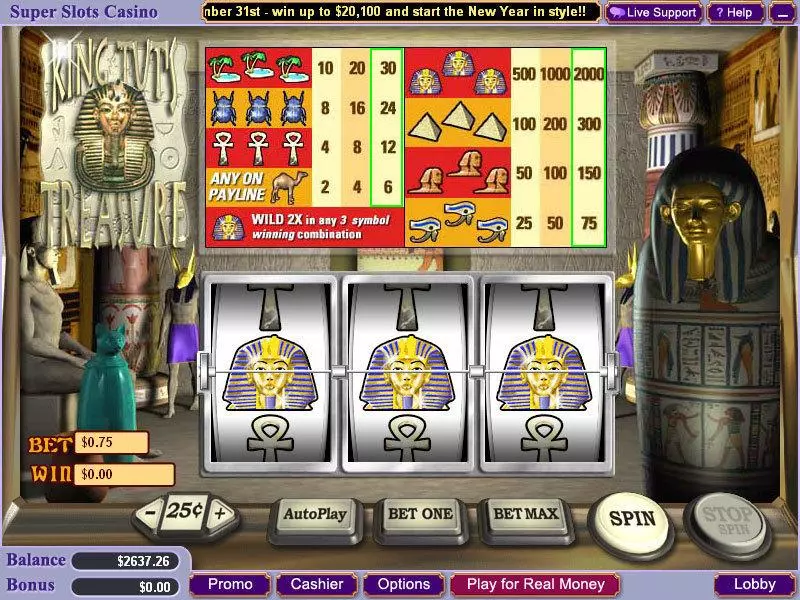 Play King Tut's Treasure Slot Main Screen Reels