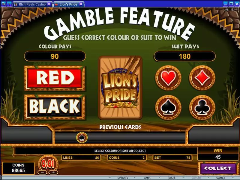 Play Lion's Pride Slot Gamble Screen