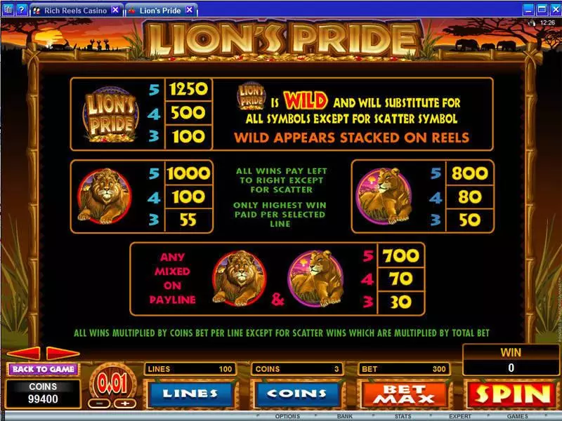 Play Lion's Pride Slot Info and Rules