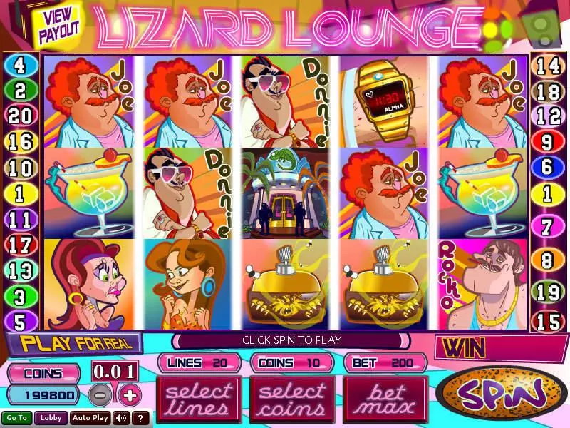 Play Lizard Lounge Slot Main Screen Reels