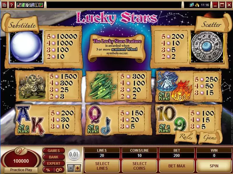 Play Lucky Stars Slot Info and Rules