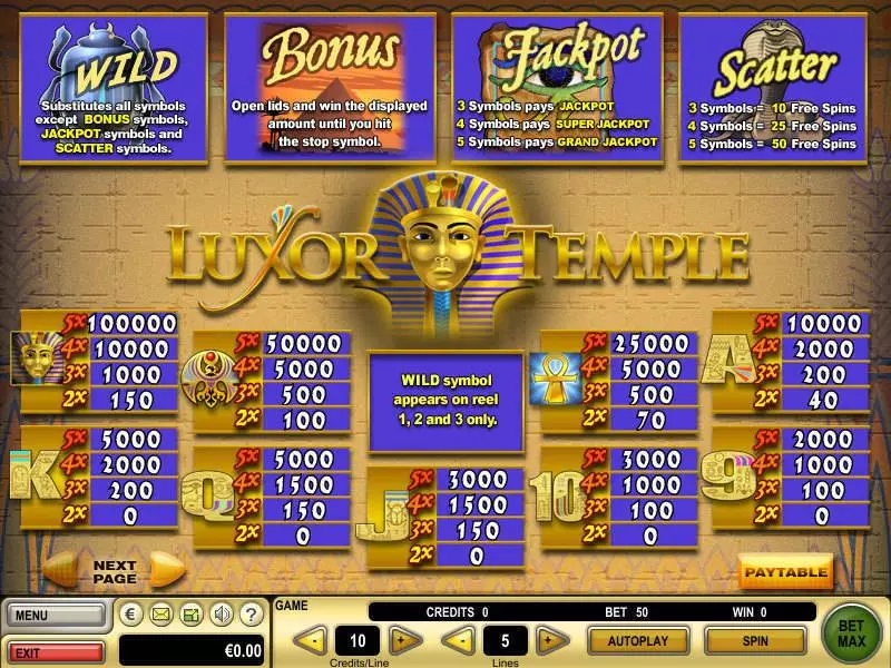 Play Luxor Temple Slot Info and Rules