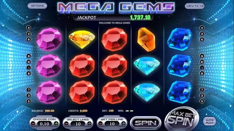Play Mega Gems Slot Introduction Screen