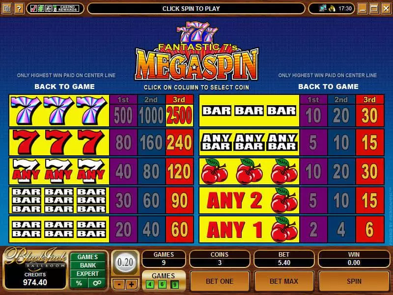 Play Mega Spin - Fantastic Sevens Slot Info and Rules