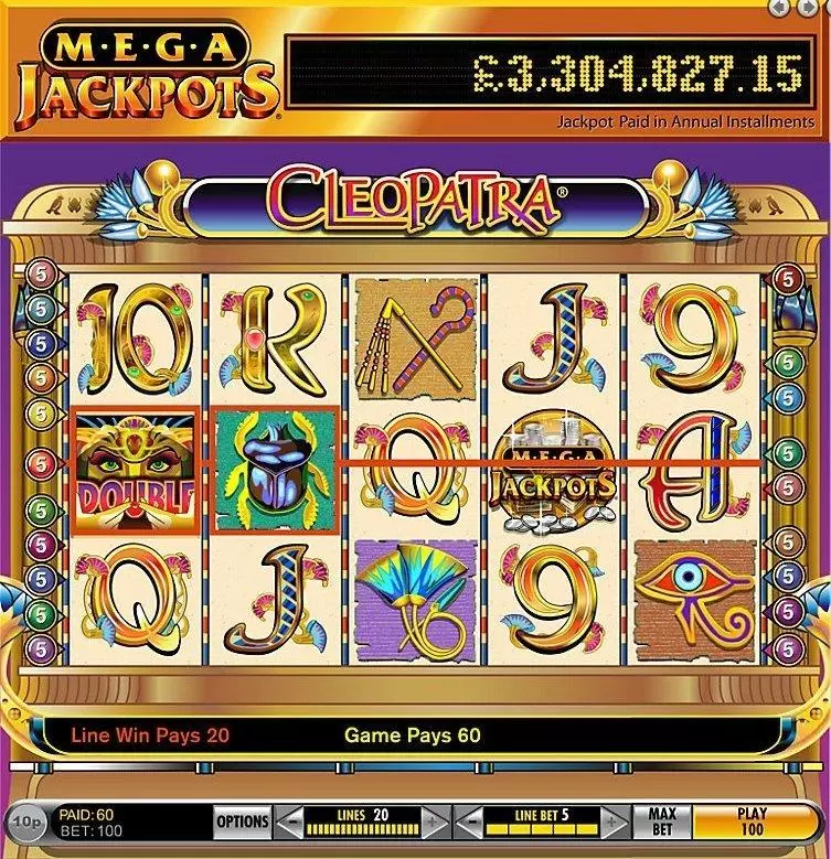 Play MegaJackpots Cleopatra Slot Introduction Screen