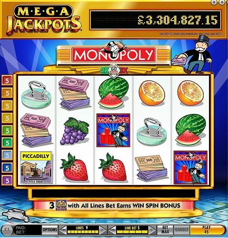 Play MegaJackpots Monopoly Pass Go Slot Introduction Screen