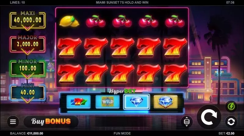 Play Miami Sunset 7s Hold and Win Slot Main Screen Reels
