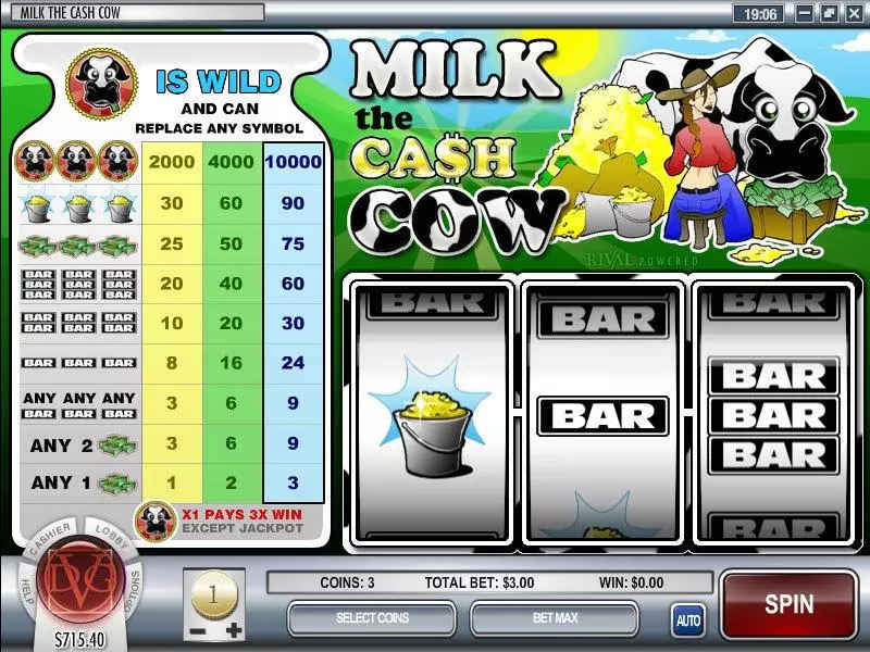Play Milk the Cash Cow Slot Main Screen Reels