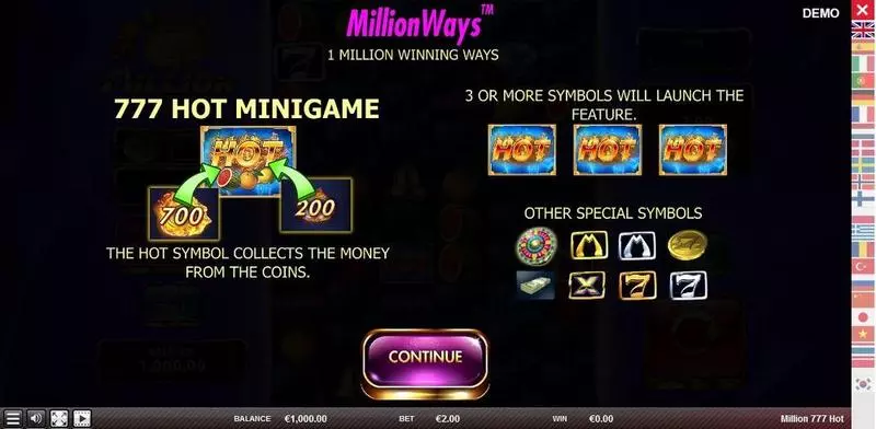 Play Million 777 Hot Slot Info and Rules
