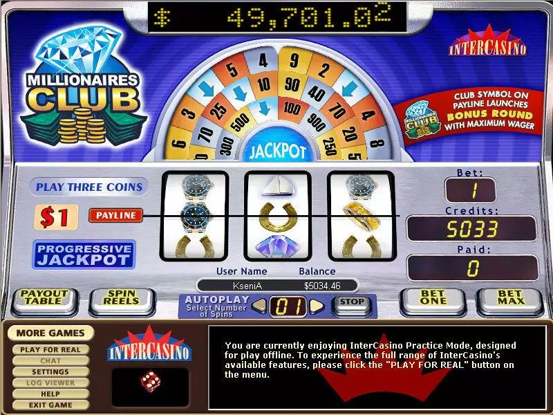 Play Millionares Club I Slot Main Screen Reels