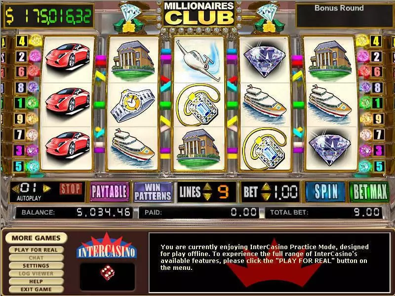 Play Millionares Club II Slot Main Screen Reels