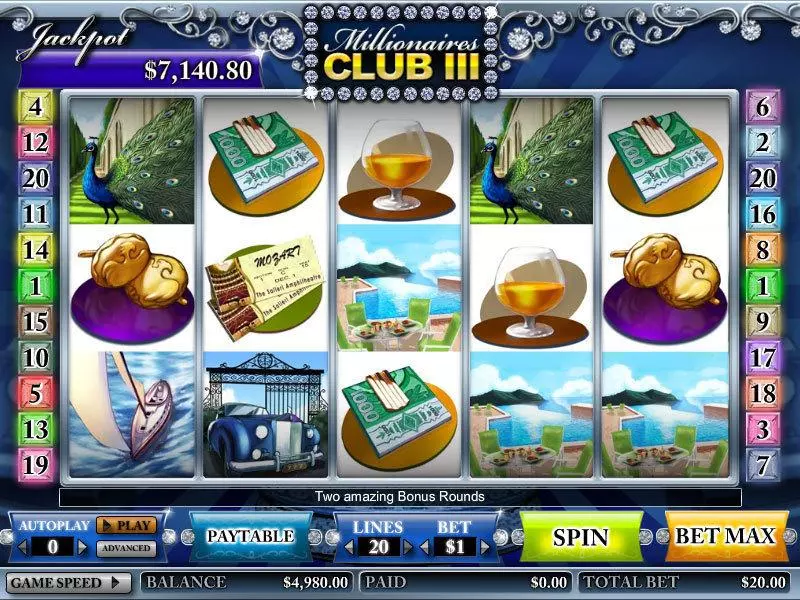 Play Millionares Club III Slot Main Screen Reels