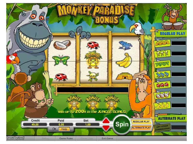 Play Monkey Paradise Bonus Slot Main Screen Reels