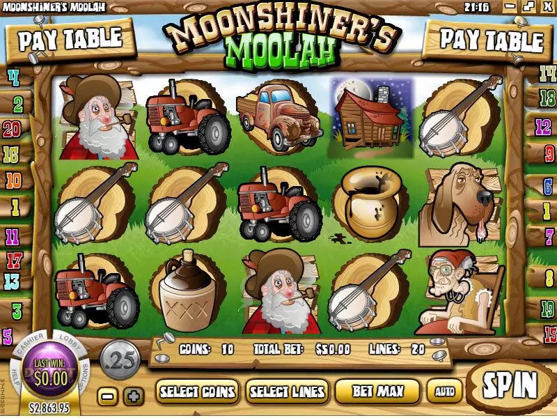 Play Moonshiners Moolah Slot Main Screen Reels