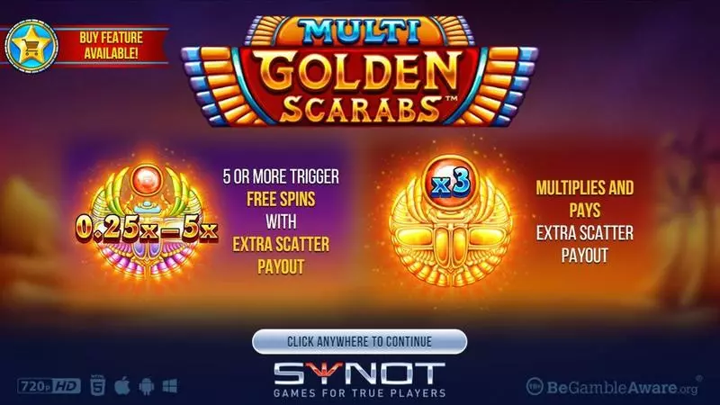 Play Multi Golden Scarab Slot Introduction Screen