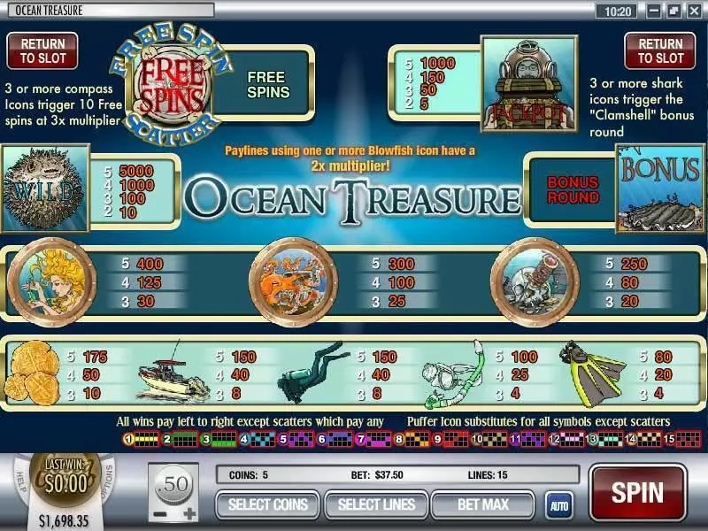 Play Ocean Treasure Slot Info and Rules