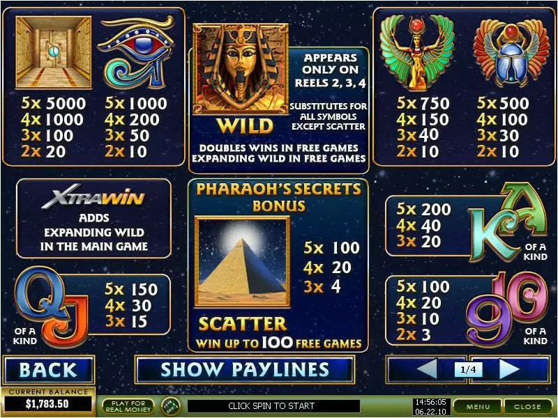 Play Pharaoh's Secrets Slot Info and Rules