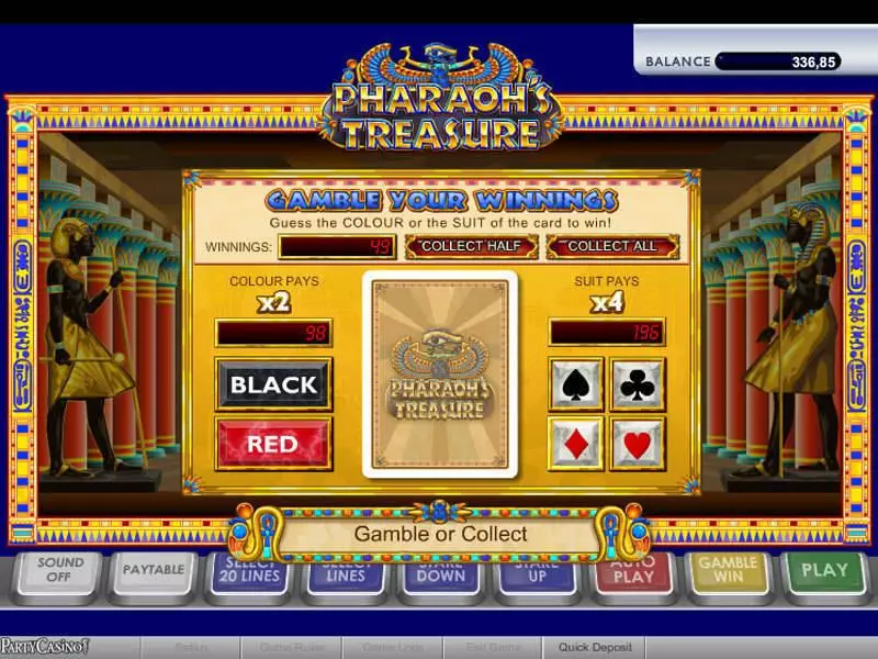 Play Pharaoh's Treasure Slot Gamble Screen