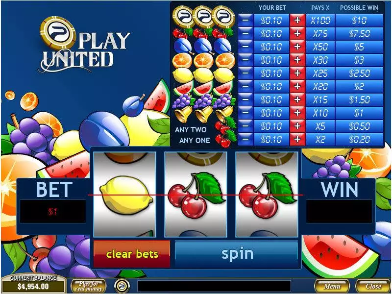 Play Play United Slot Main Screen Reels