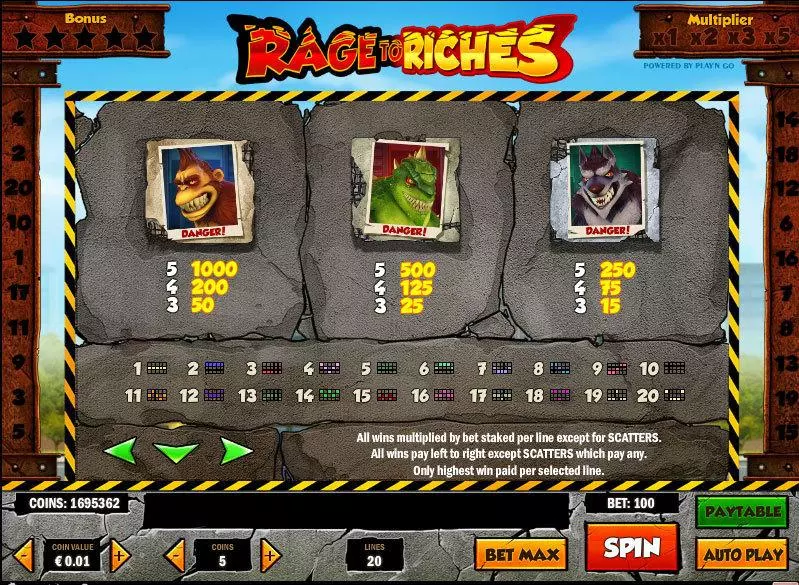 Play Rage to Riches Slot Info and Rules