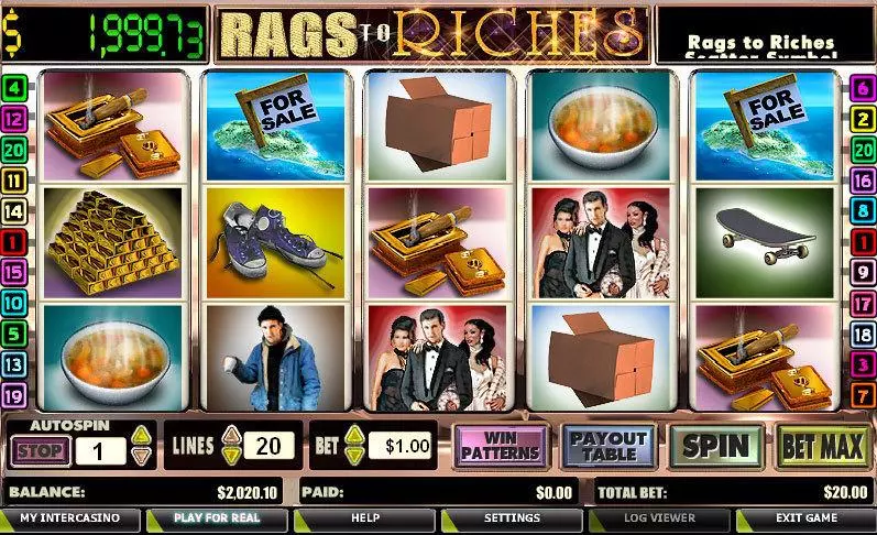 Play Rags to Riches 20 Lines Slot Main Screen Reels