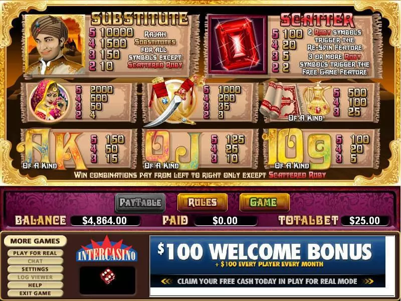 Play Rajah's Rubies Slot Info and Rules