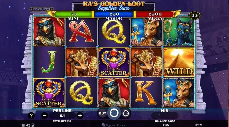 Play Ra’s Golden Loot – Sapphire Suns Slot Main Screen Reels