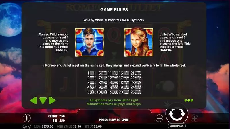 Play Romeo and Juliet Slot Info and Rules