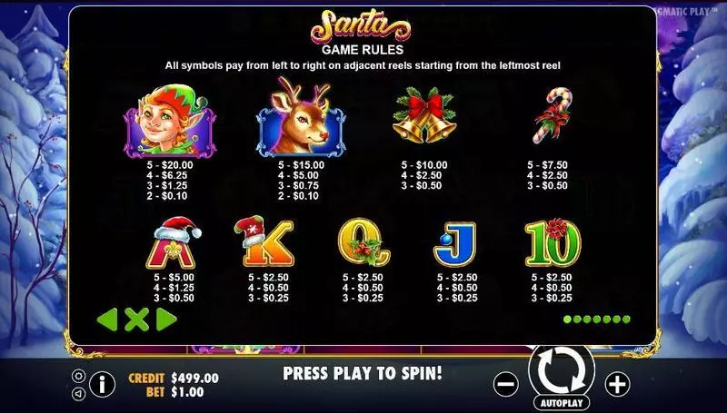 Play Santa Slot Paytable