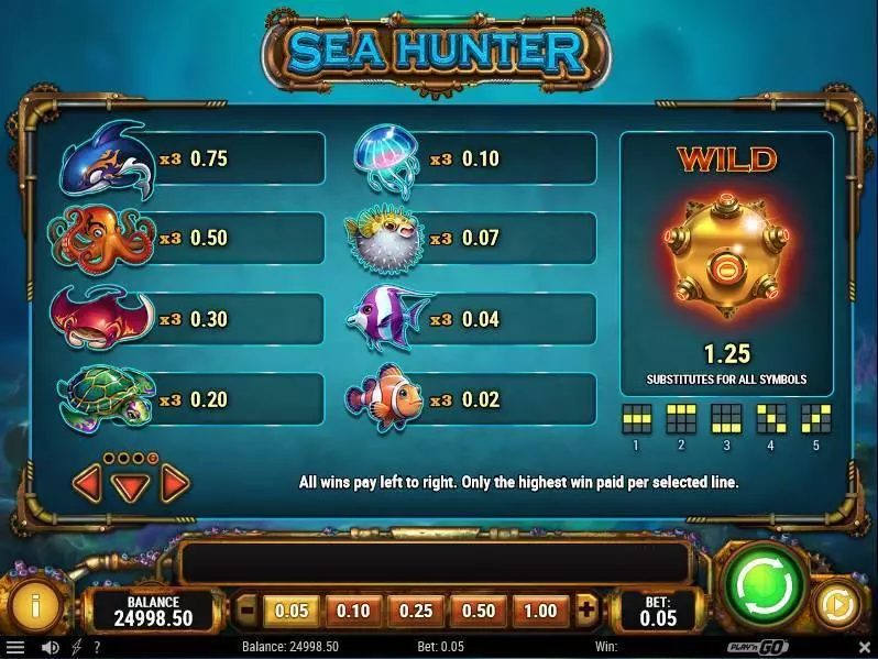 Play Sea Hunter Slot Paytable