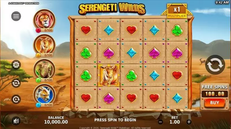 Play Serengeti Wilds Slot Main Screen Reels