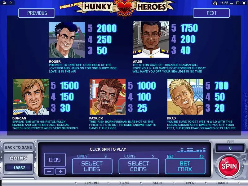 Play Sneak a Peek - Hunky Heroes Slot Info and Rules