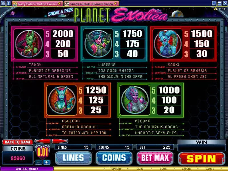 Play Sneak a Peek - Planet Exotica Slot Info and Rules