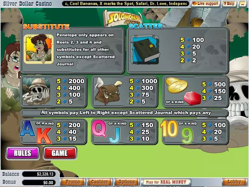 Play Solomons Mines Slot Info and Rules