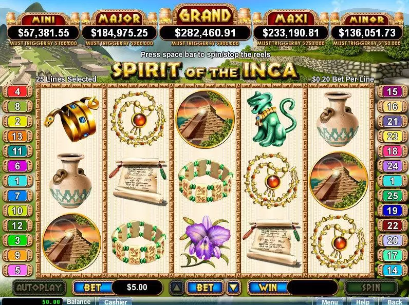 Play Spirit Of The Inca Slot Main Screen Reels