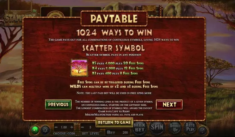Play Stampede Slot Paytable