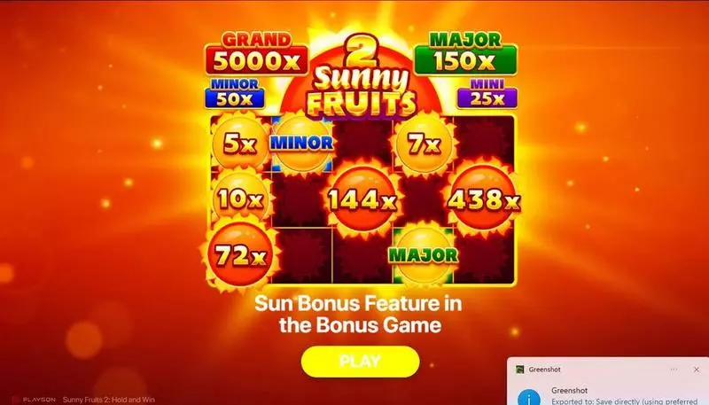 Play Sunny Fruits 2: Hold and Win Slot Introduction Screen