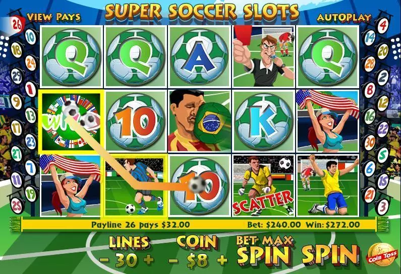 Play SUper Soccer Slots Slot Main Screen Reels
