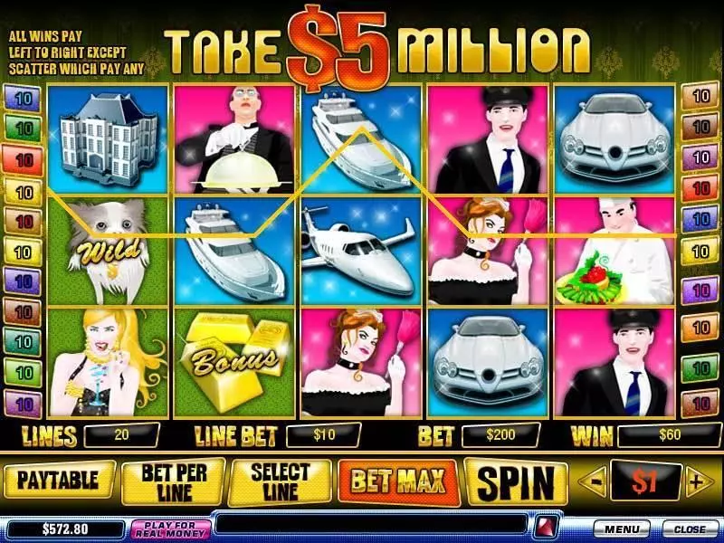 Play Take 5 Million Dollars Slot Main Screen Reels