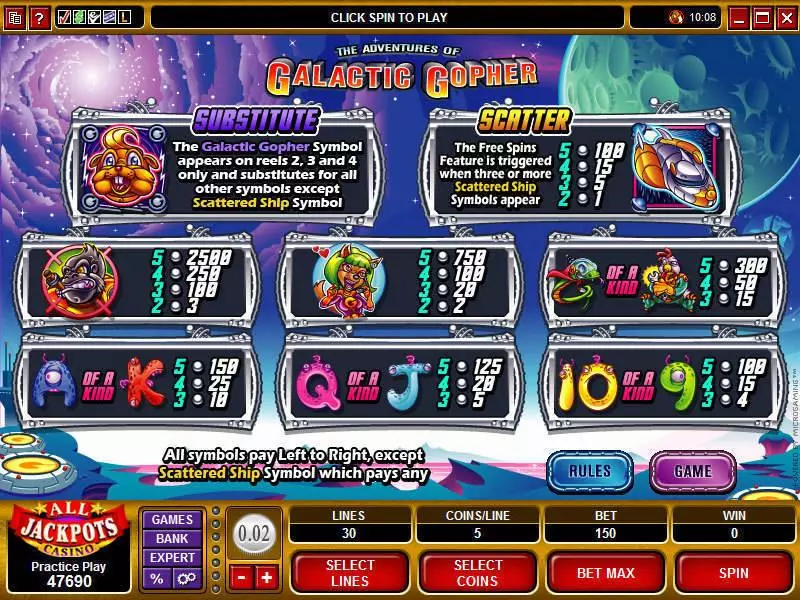 Play The Adventures of the Galactic Gopher Slot Info and Rules