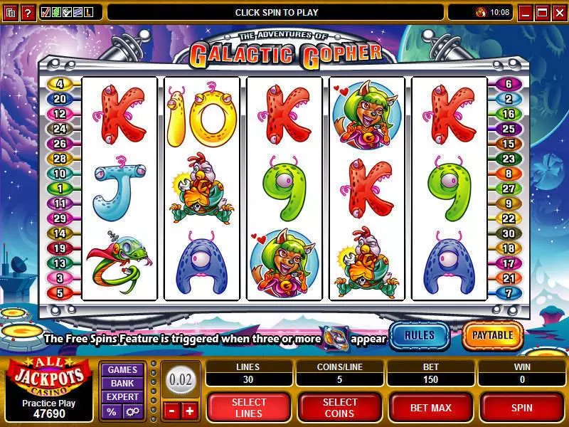 Play The Adventures of the Galactic Gopher Slot Main Screen Reels