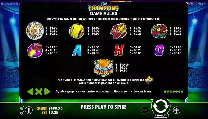 Play The Champions Slot Info and Rules