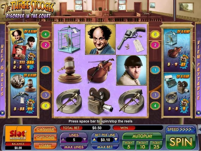 Play The Three Stooges Disorder in the Court Slot Main Screen Reels
