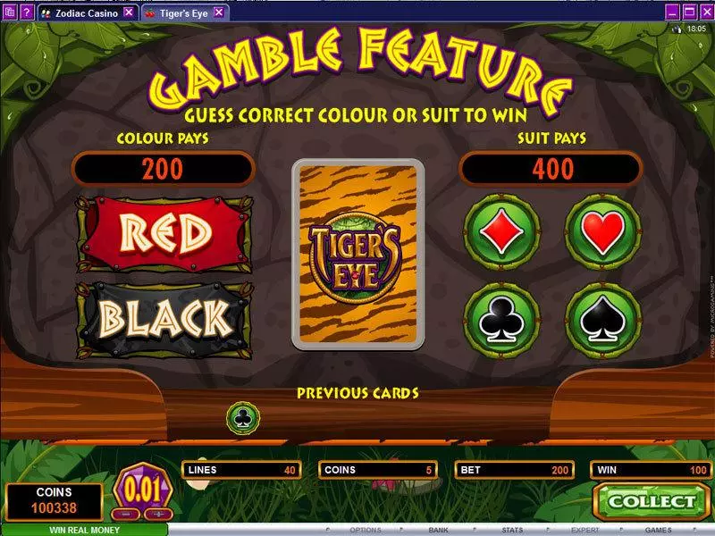 Play Tiger's Eye Slot Gamble Screen